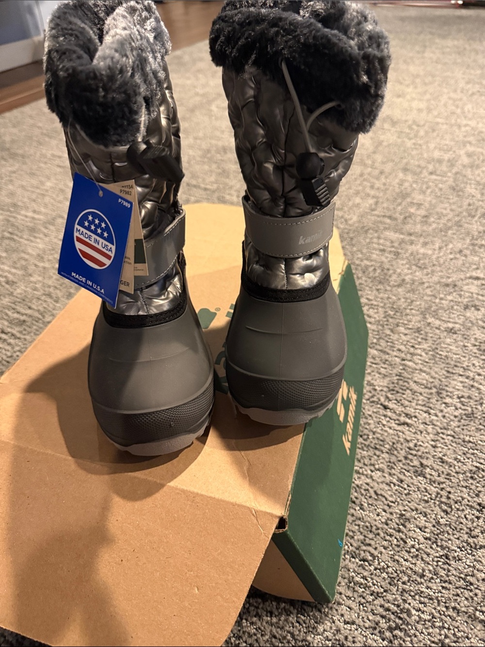 Kamik Kids Dark Gray Quilted Snow Boots with Faux Fur Cuff